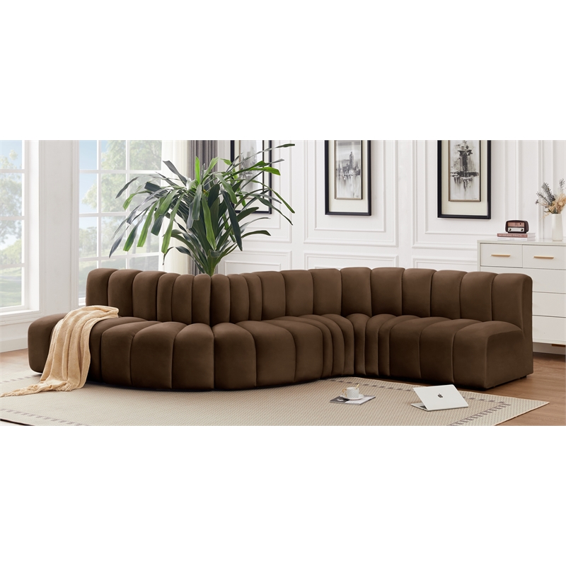 Bowery Hill Contemporary Soft Brown Velvet Modular Sectional