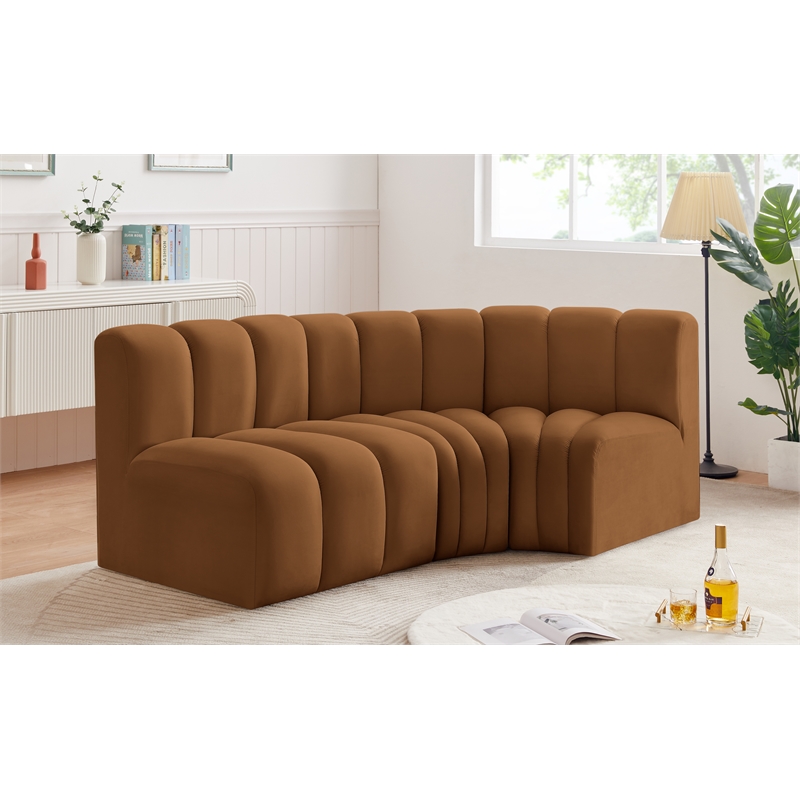 Bowery Hill Contemporary Soft Saddle Velvet Modular Sectional