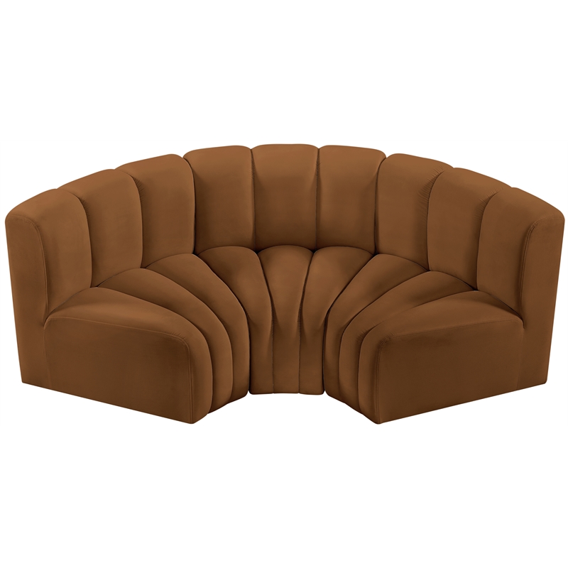 Bowery Hill Contemporary Soft Saddle Velvet Modular Sectional