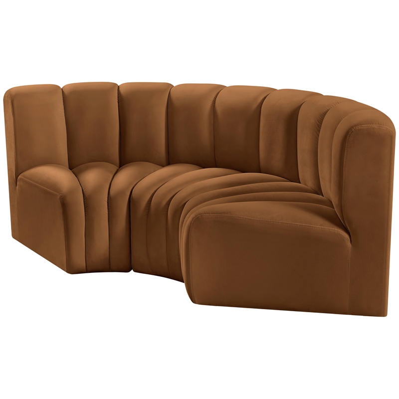 Bowery Hill Contemporary Soft Saddle Velvet Modular Sectional