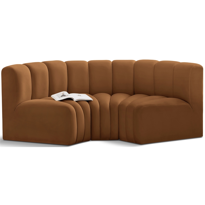 Bowery Hill Contemporary Soft Saddle Velvet Modular Sectional