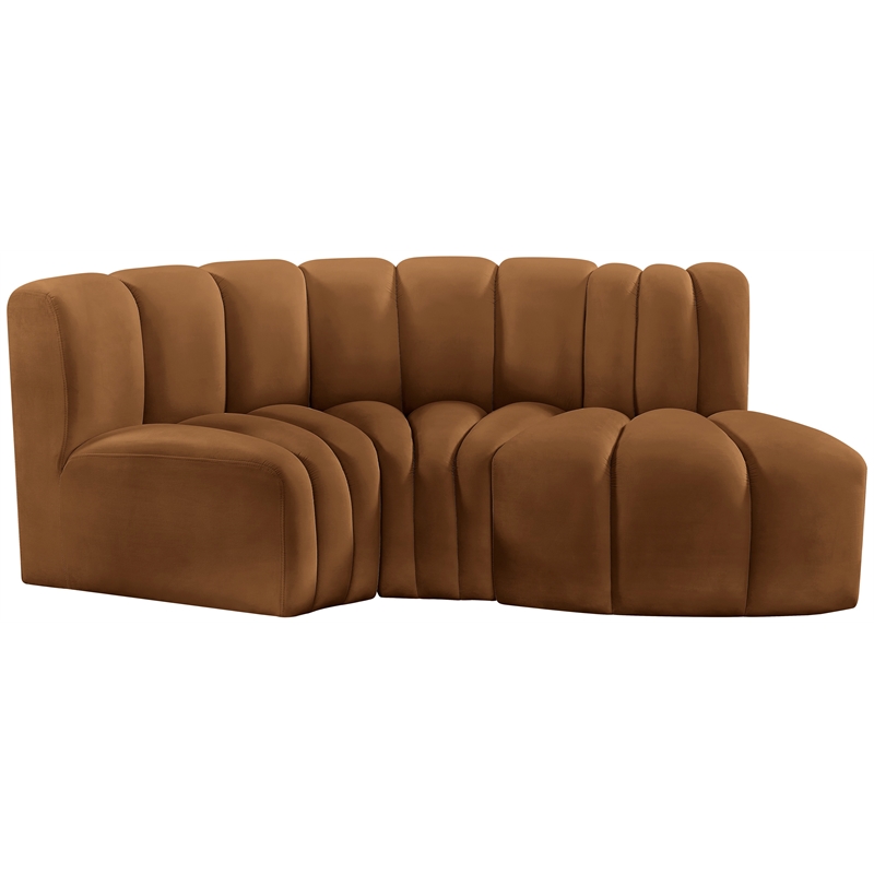 Bowery Hill Contemporary Soft Saddle Velvet Modular Sectional