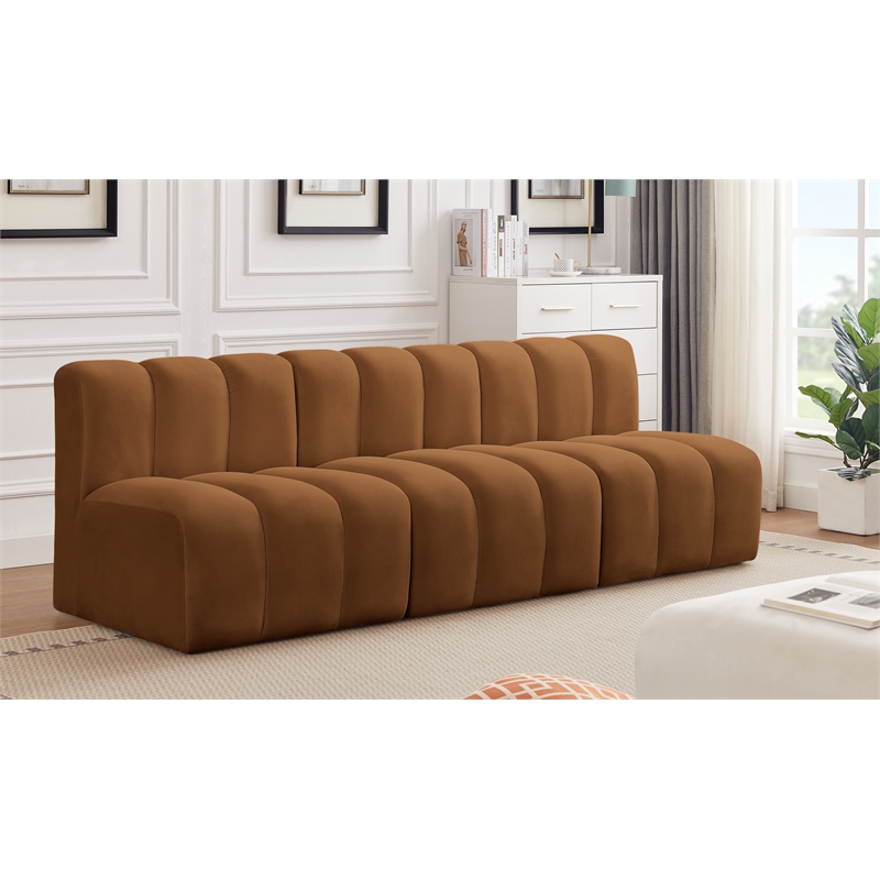Bowery Hill Contemporary Soft Saddle Velvet Modular Sectional
