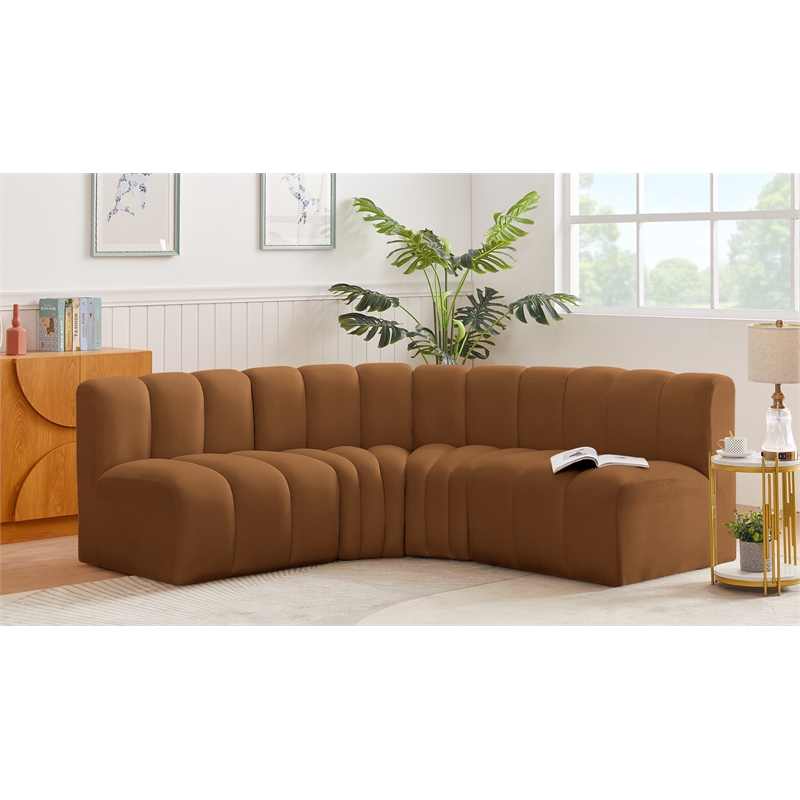 Bowery Hill Contemporary Soft Saddle Velvet Modular Sectional