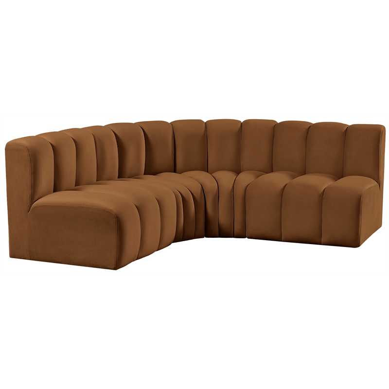 Bowery Hill Contemporary Soft Saddle Velvet Modular Sectional