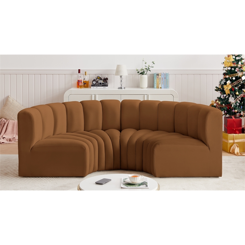 Bowery Hill Contemporary Soft Saddle Velvet Modular Sectional
