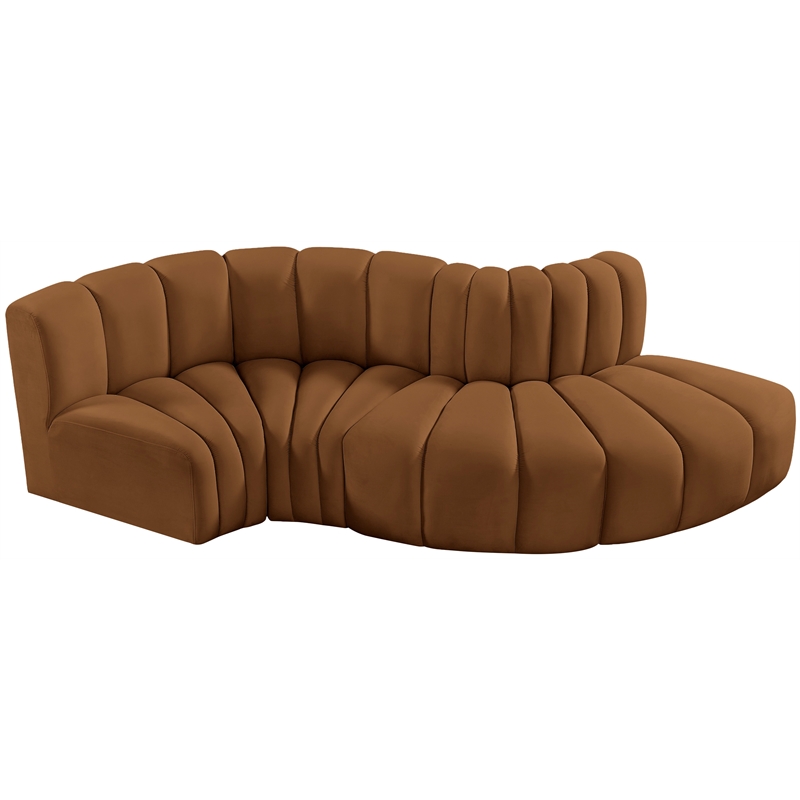 Bowery Hill Contemporary Soft Saddle Velvet Modular Sectional