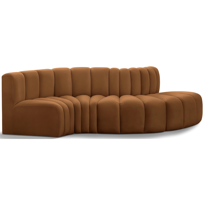 Bowery Hill Contemporary Soft Saddle Velvet Modular Sectional