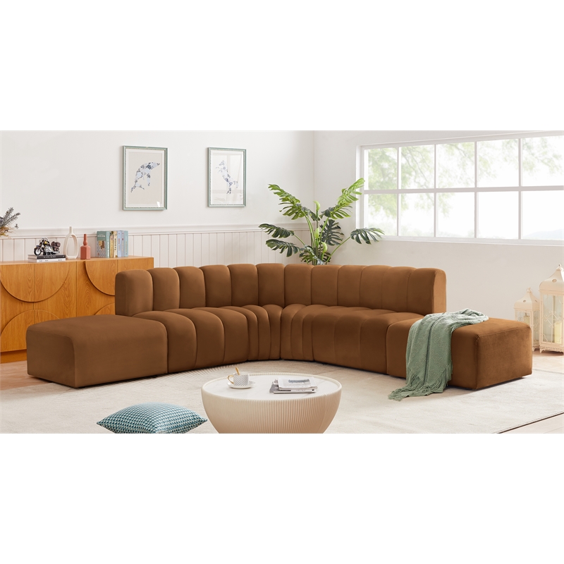 Bowery Hill Contemporary Soft Saddle Velvet Modular Sectional