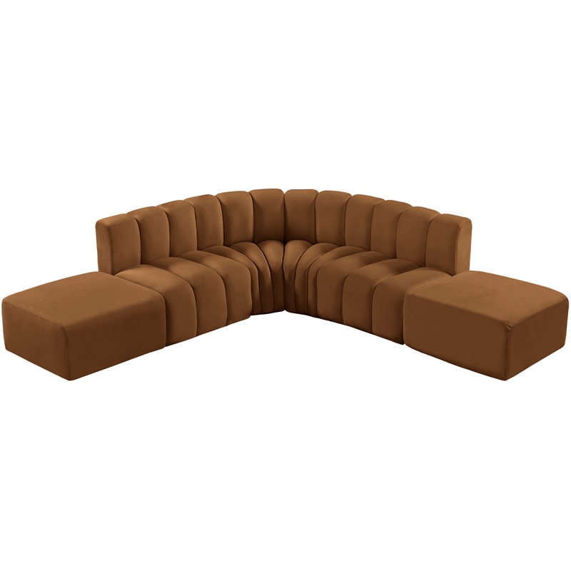 Bowery Hill Contemporary Soft Saddle Velvet Modular Sectional