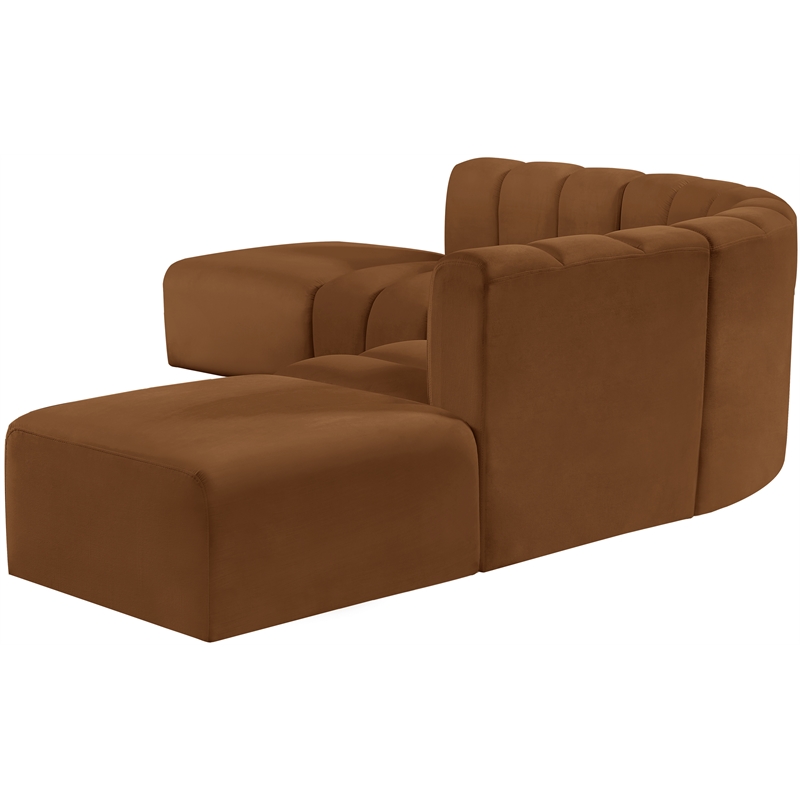 Bowery Hill Contemporary Soft Saddle Velvet Modular Sectional