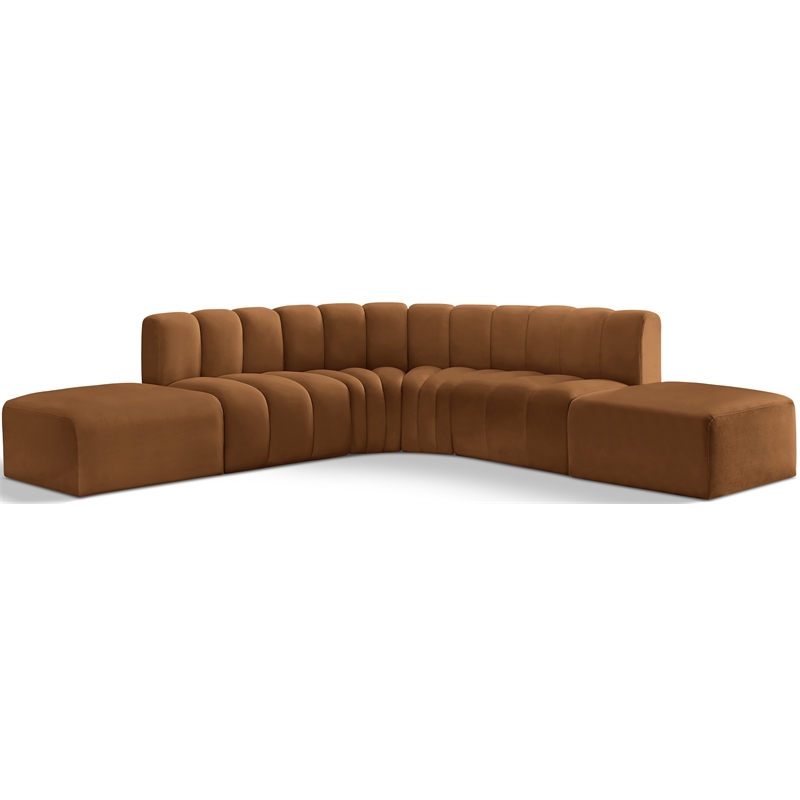 Bowery Hill Contemporary Soft Saddle Velvet Modular Sectional