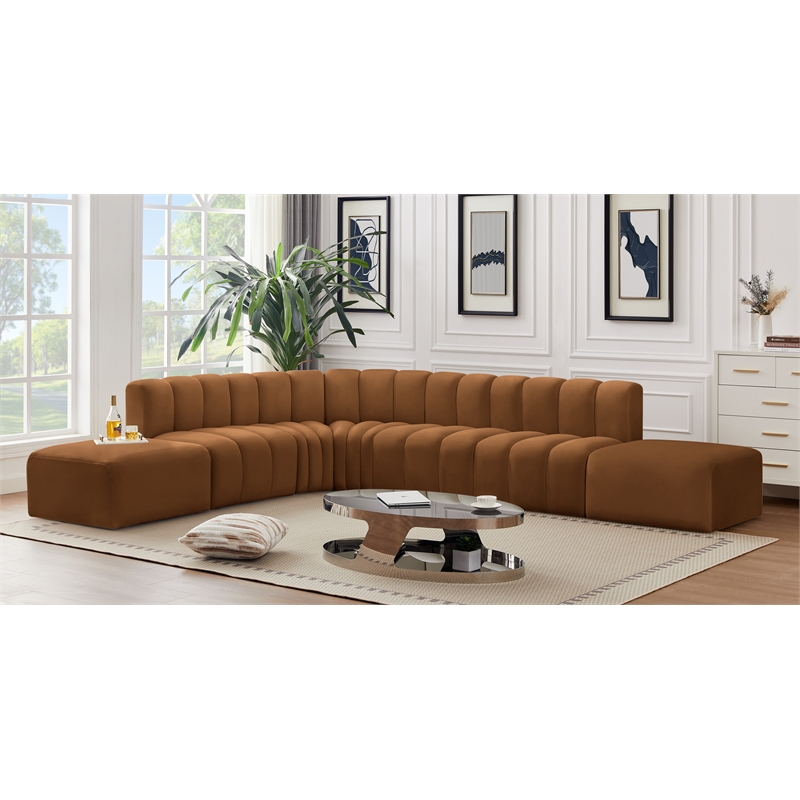 Bowery Hill Contemporary Soft Saddle Velvet Modular Sectional