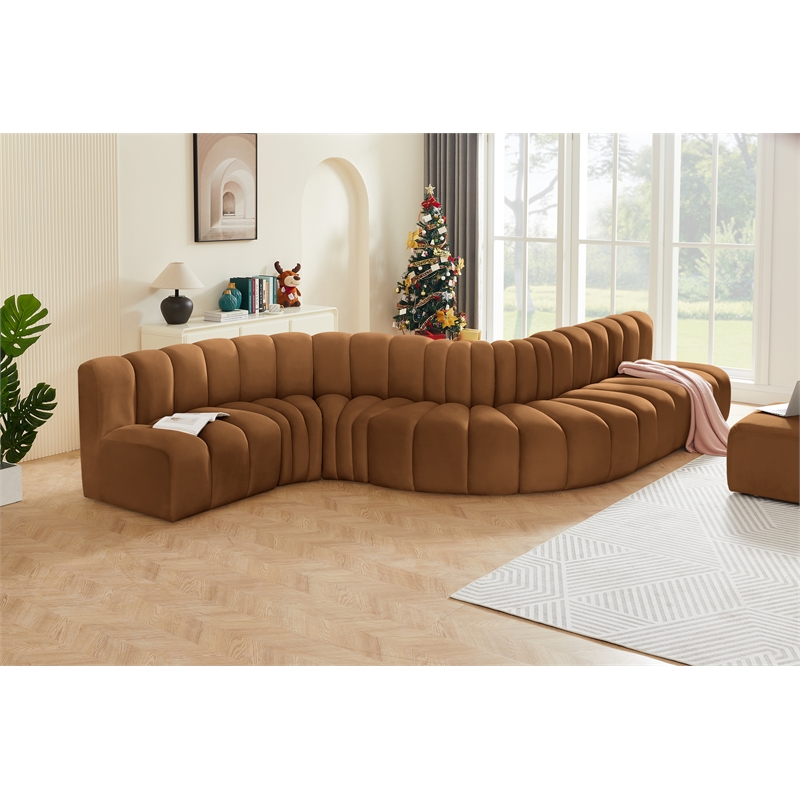 Bowery Hill Contemporary Soft Saddle Velvet Modular Sectional