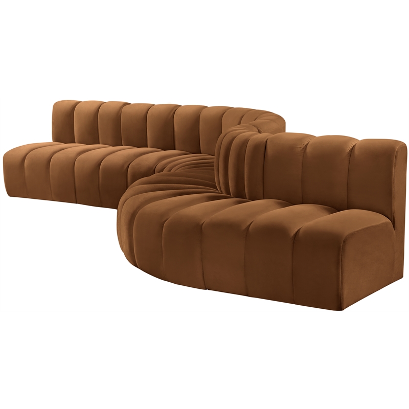 Bowery Hill Contemporary Soft Saddle Velvet Modular Sectional