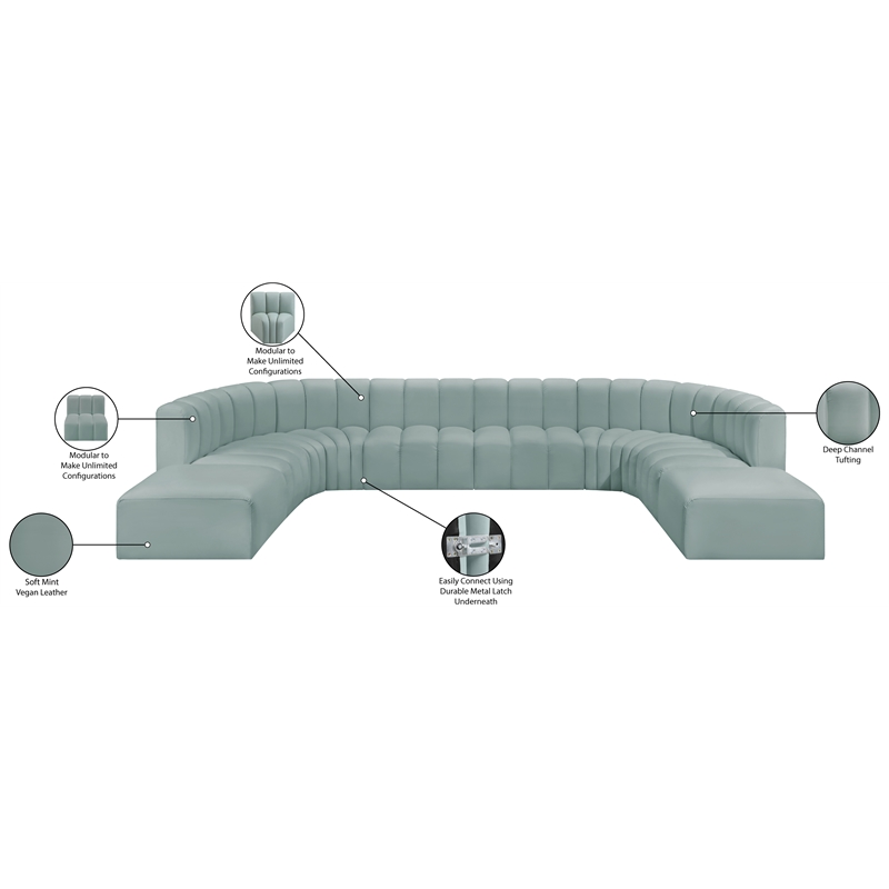 Bowery Hill Contemporary Mint Green Vegan Leather Modular Sectional