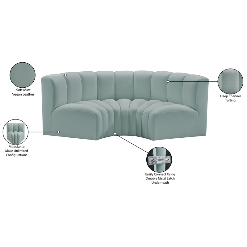 Bowery Hill Contemporary Mint Green Vegan Leather Modular Sectional