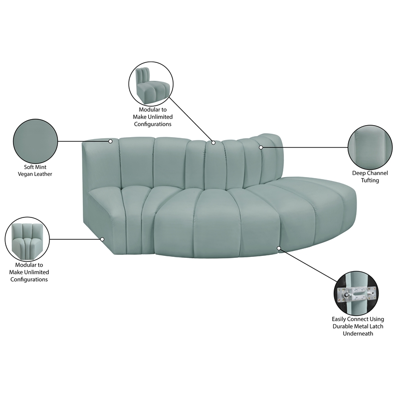 Bowery Hill Contemporary Mint Green Vegan Leather Modular Sectional