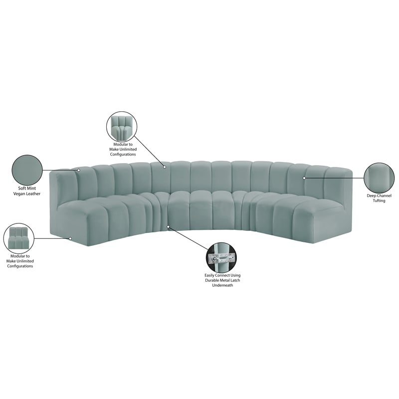 Bowery Hill Contemporary Mint Green Vegan Leather Modular Sectional