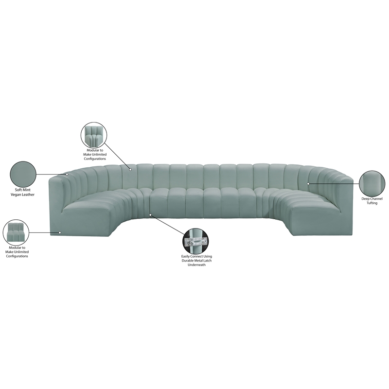 Bowery Hill Contemporary Mint Green Vegan Leather Modular Sectional