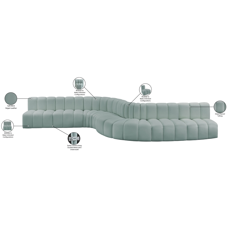 Bowery Hill Contemporary Mint Green Vegan Leather Modular Sectional
