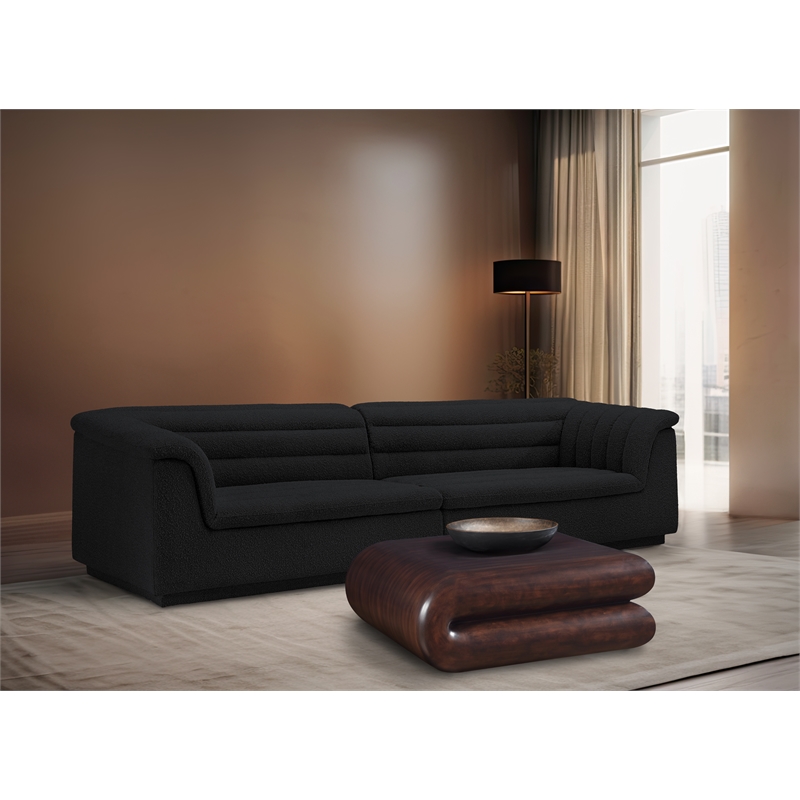 Bowery Hill Contemporary Rich Black Boucle Fabric Modular Sofa