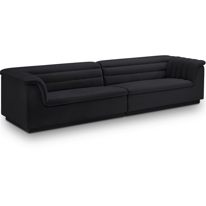 Bowery Hill Contemporary Soft Black Velvet Fabric Modular Sofa