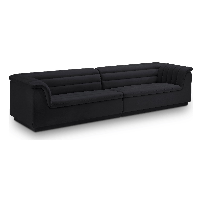 Bowery Hill Contemporary Soft Black Velvet Fabric Modular Sofa