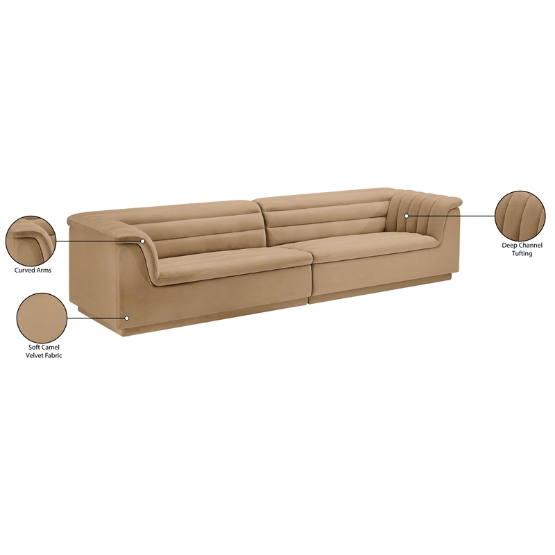Bowery Hill Contemporary Soft Camel Velvet Fabric Modular Sofa