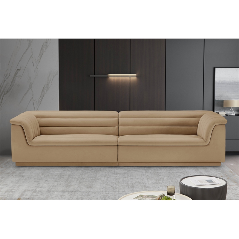 Bowery Hill Contemporary Soft Camel Velvet Fabric Modular Sofa