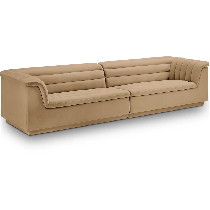 Bowery Hill Contemporary Soft Camel Velvet Fabric Modular Sofa