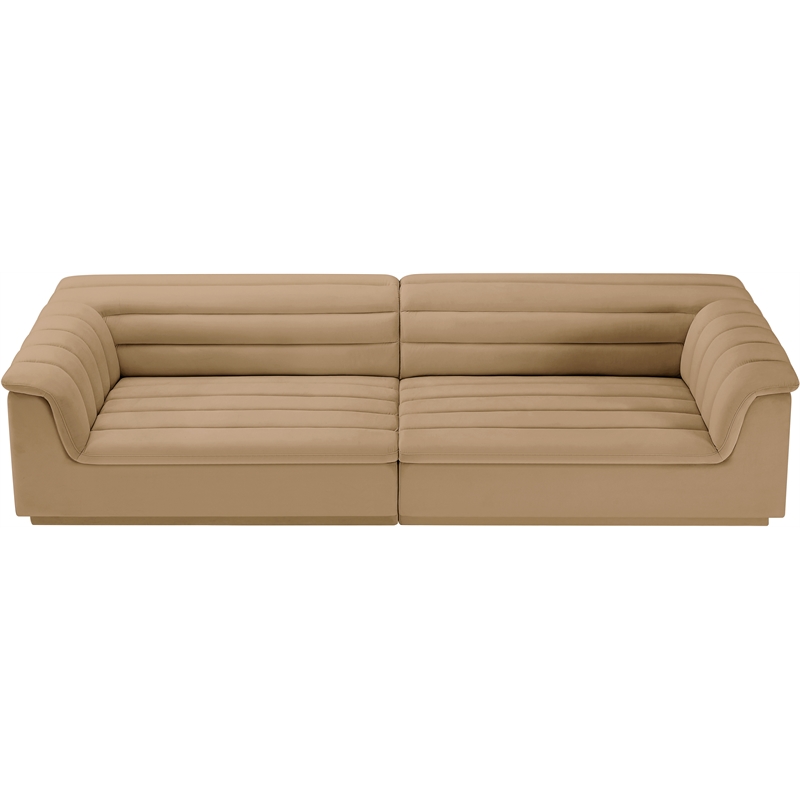 Bowery Hill Contemporary Soft Camel Velvet Fabric Modular Sofa