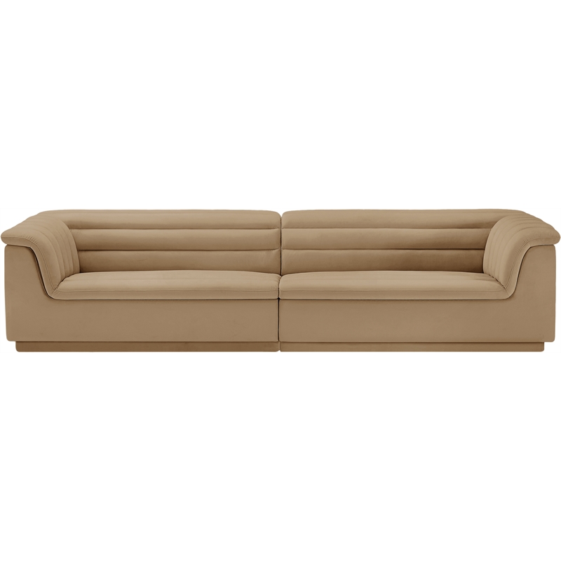 Bowery Hill Contemporary Soft Camel Velvet Fabric Modular Sofa