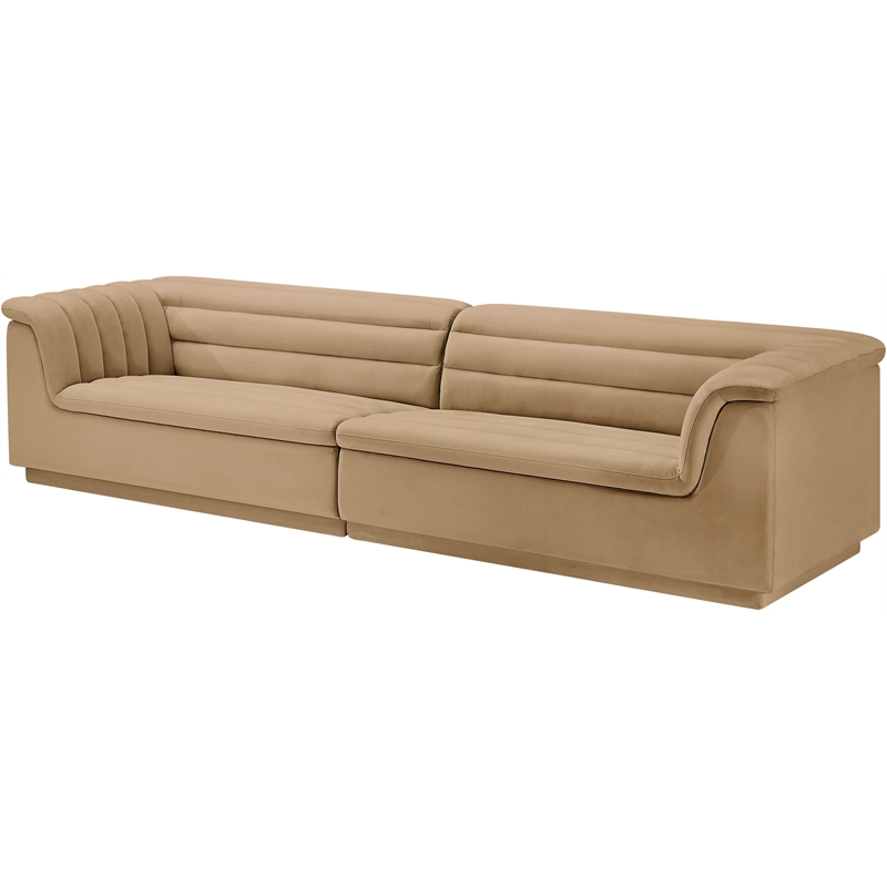 Bowery Hill Contemporary Soft Camel Velvet Fabric Modular Sofa