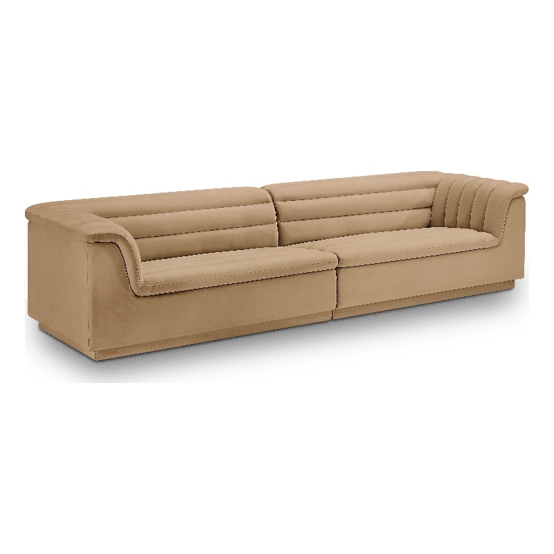 Bowery Hill Contemporary Soft Camel Velvet Fabric Modular Sofa