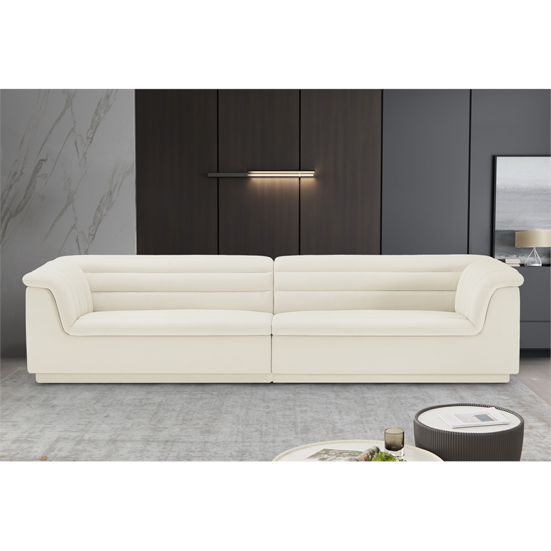 Bowery Hill Contemporary Soft Cream Velvet Fabric Modular Sofa