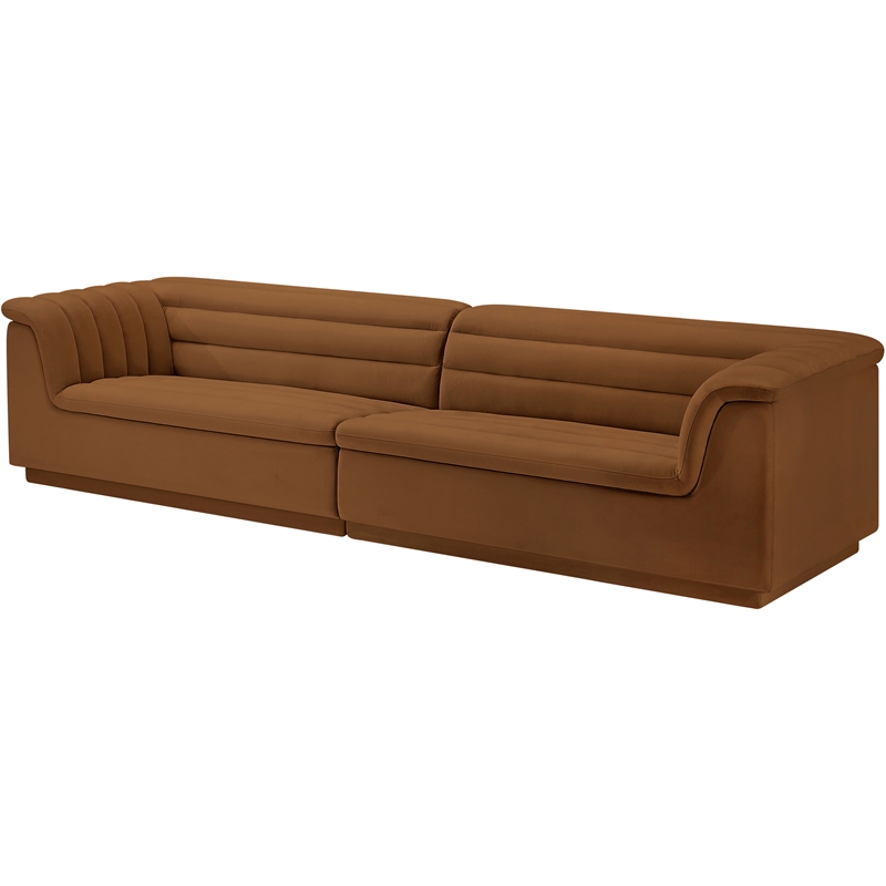 Bowery Hill Contemporary Soft Saddle Velvet Fabric Modular Sofa