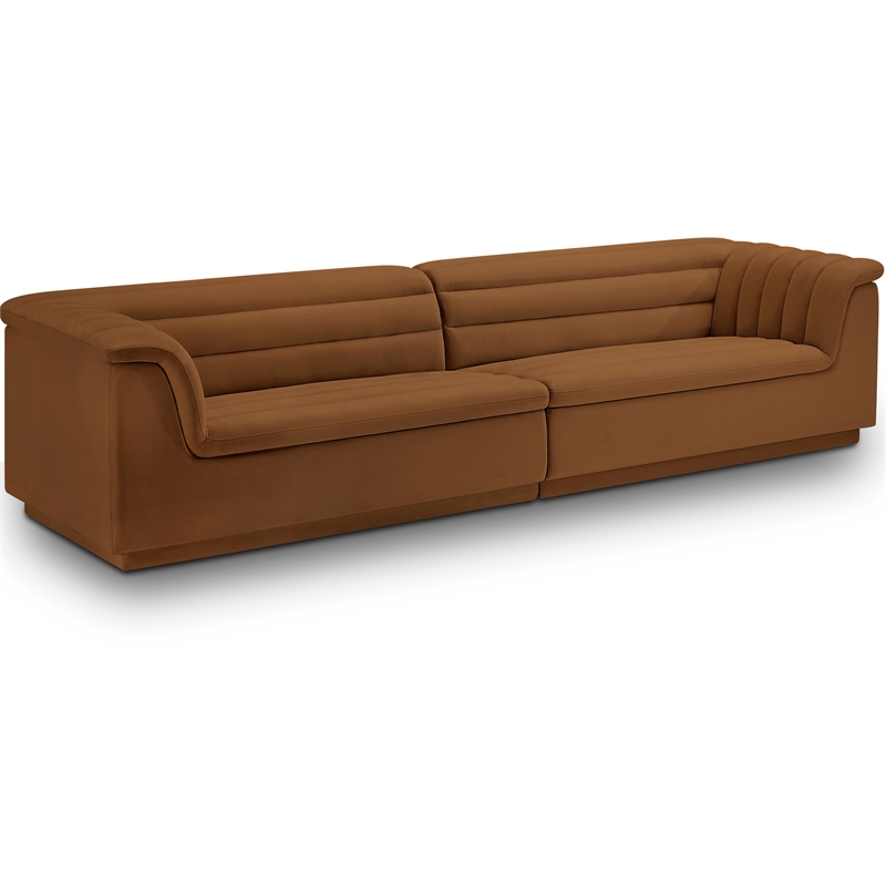 Bowery Hill Contemporary Soft Saddle Velvet Fabric Modular Sofa