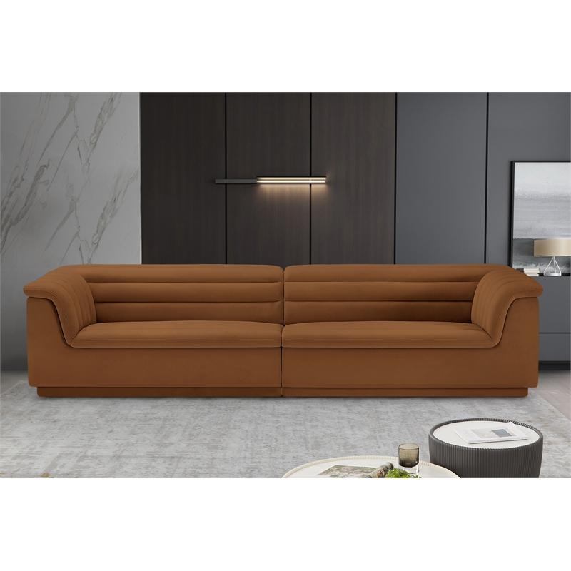 Bowery Hill Contemporary Soft Saddle Velvet Fabric Modular Sofa
