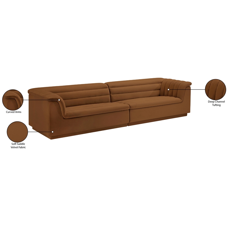 Bowery Hill Contemporary Soft Saddle Velvet Fabric Modular Sofa