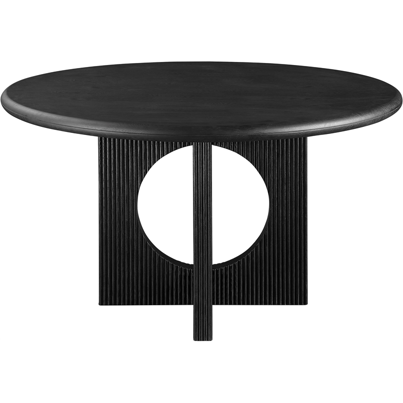 Bowery Hill Mid-Century Modern Solid Wood Fluted Base Rich Black Dining Table