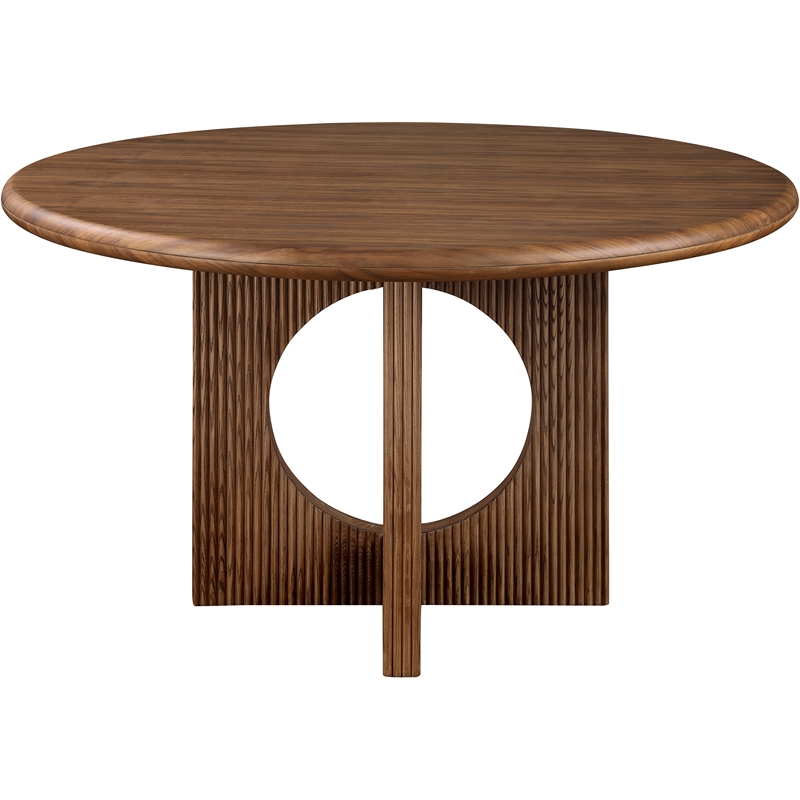 Bowery Hill Mid-Century Modern Solid Wood Fluted Base Rich Walnut Dining Table