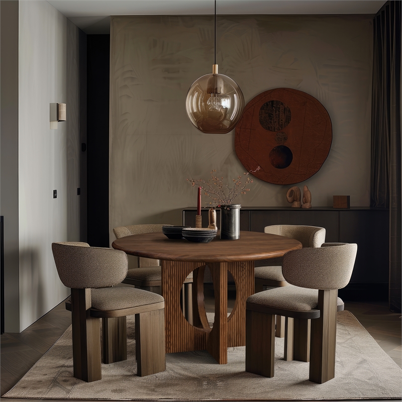 Bowery Hill Mid-Century Modern Solid Wood Fluted Base Rich Walnut Dining Table