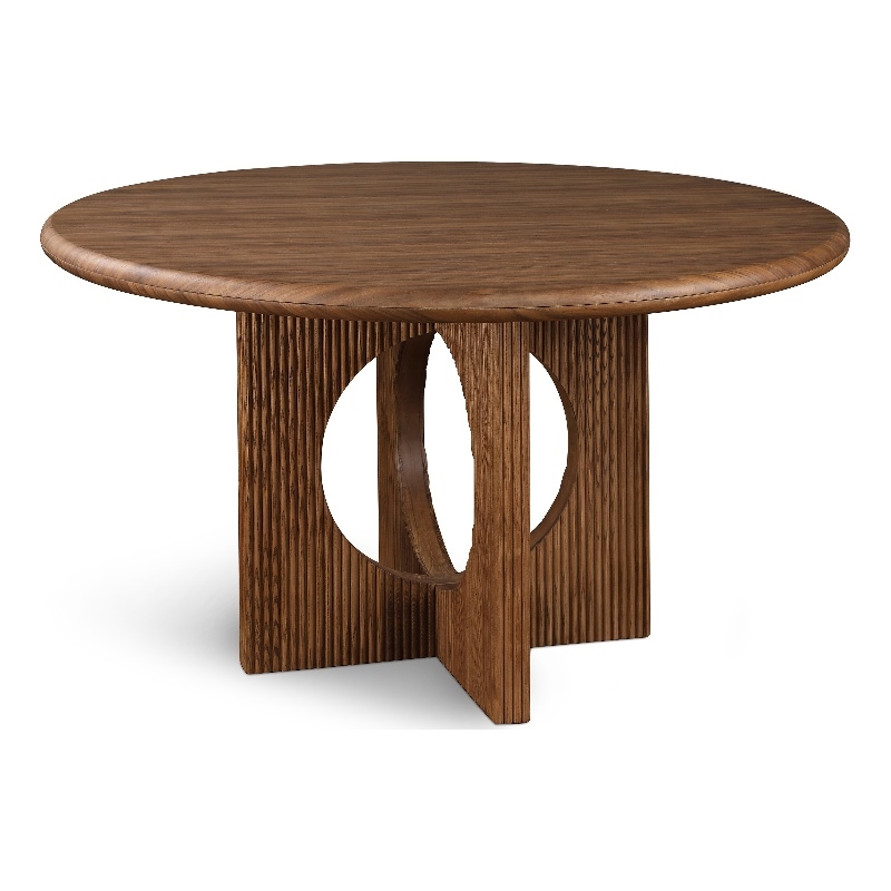 Bowery Hill Mid-Century Modern Solid Wood Fluted Base Rich Walnut Dining Table