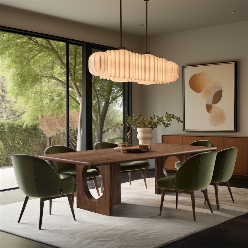 Bowery Hill Mid-Century Modern Solid Wood Fluted Base Rich Walnut Dining Table