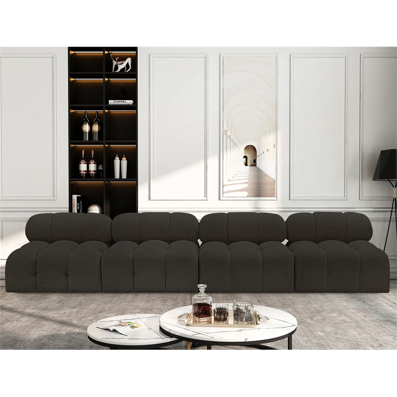 Bowery Hill Contemporary Rich Brown Boucle Fabric Modular Sofa