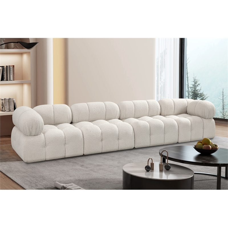 Bowery Hill Contemporary Rich Cream Boucle Fabric Modular Sofa