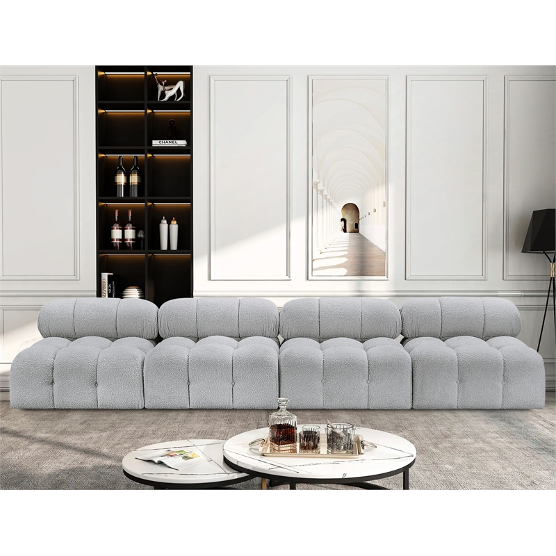 Bowery Hill Contemporary Rich Grey Boucle Fabric Modular Sofa