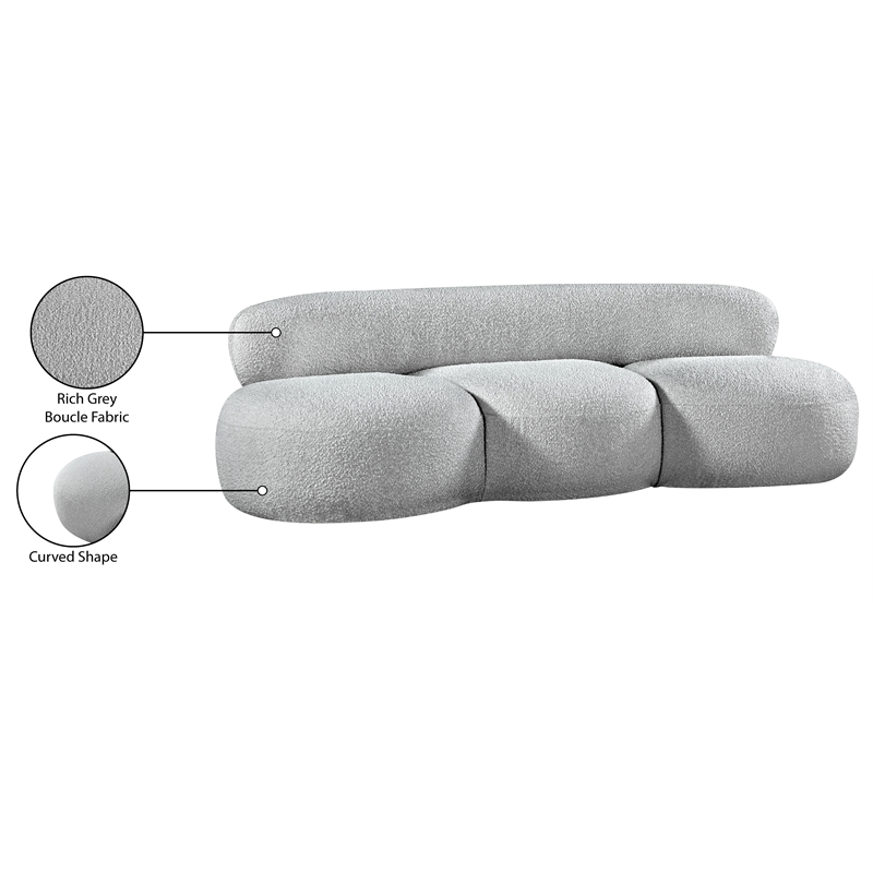 Bowery Hill Contemporary Rich Grey Boucle Durable Fabric Sofa