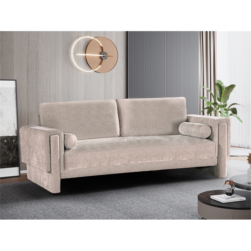 Bowery Hill Contemporary Rich Beige Chenille Durable Fabric Sofa